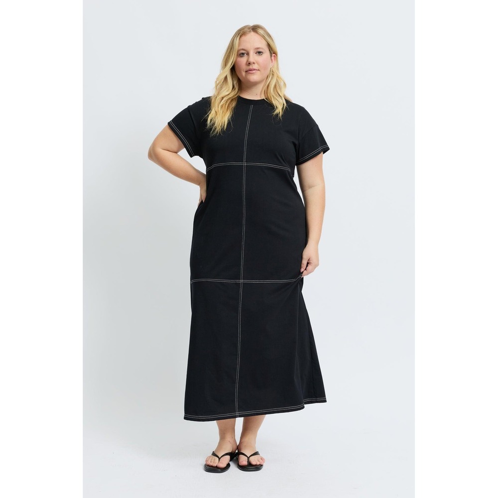 Apero Miro Contrast Panel Midi Tee Dress Black-White Maternity Plus Size 3X 14
